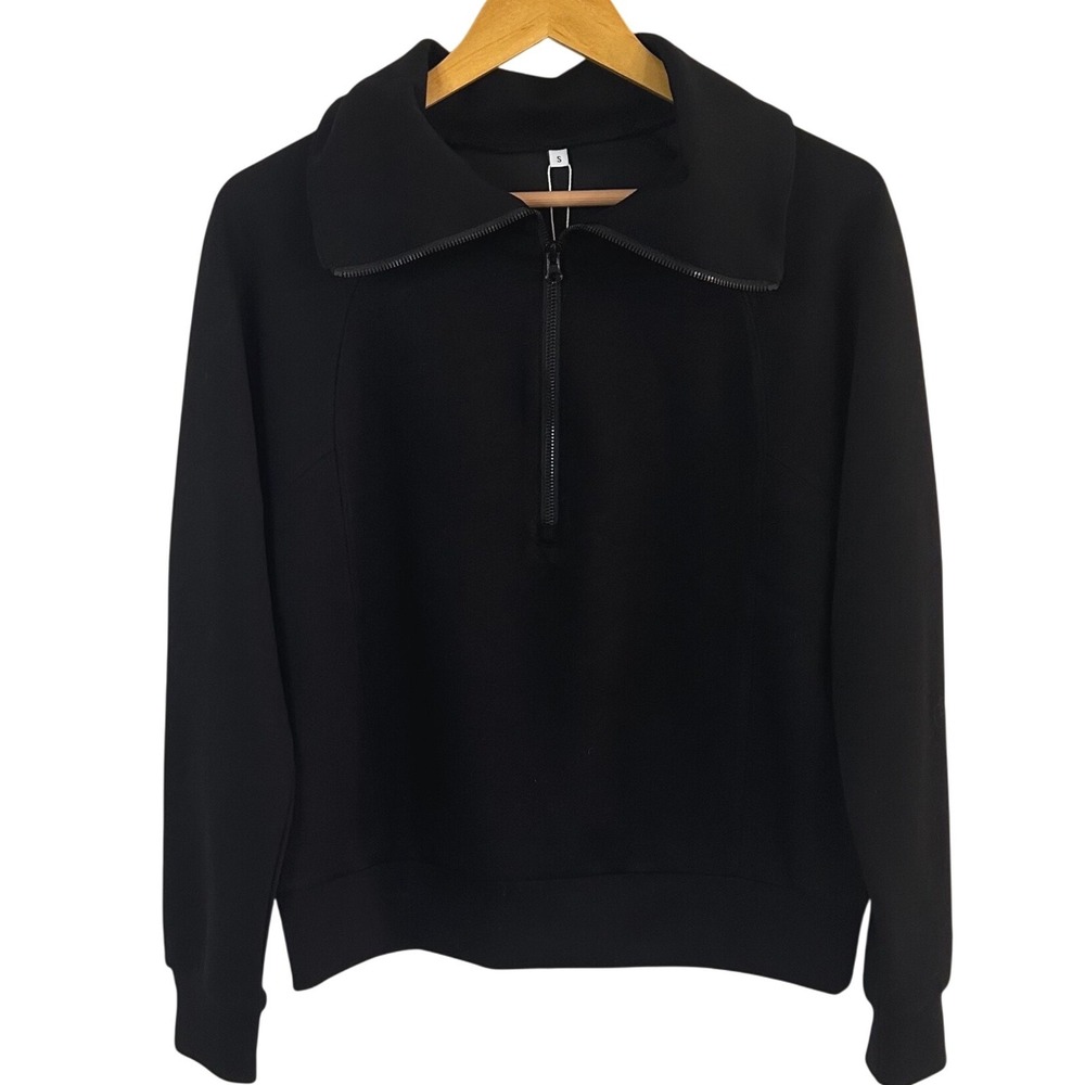 NWT Anrabess Womens Quarter Zip Sweatshirt Black Scuba Style Small  Gorpcore‎
